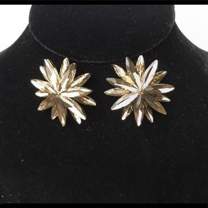 Golden Tan Crystal Floral Starburst Earrings